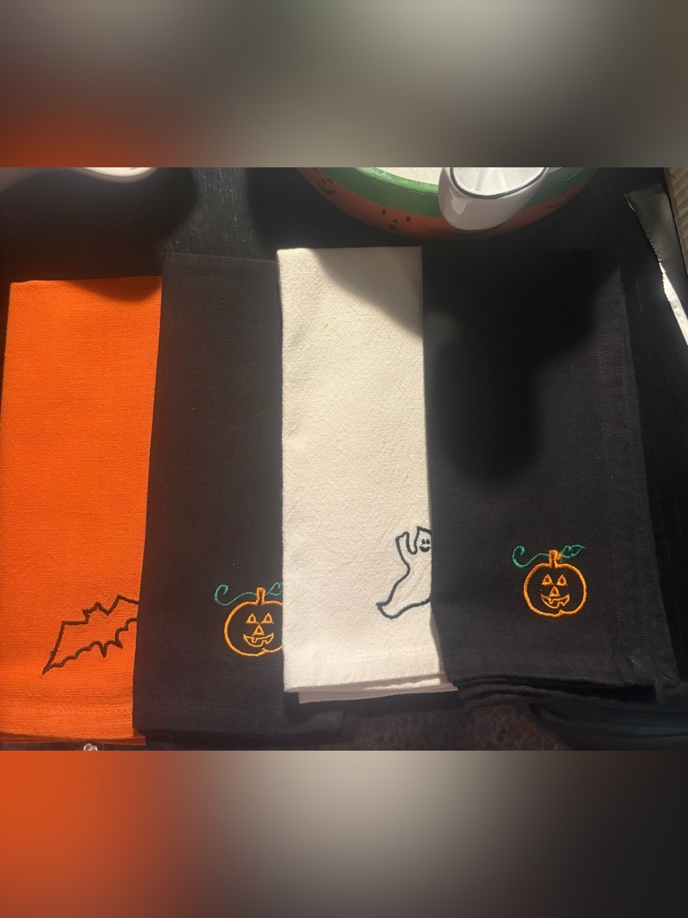 Danica Jubilee Halloween "Boo Crew" Embroidered Dinner Napkins - Set of 4.